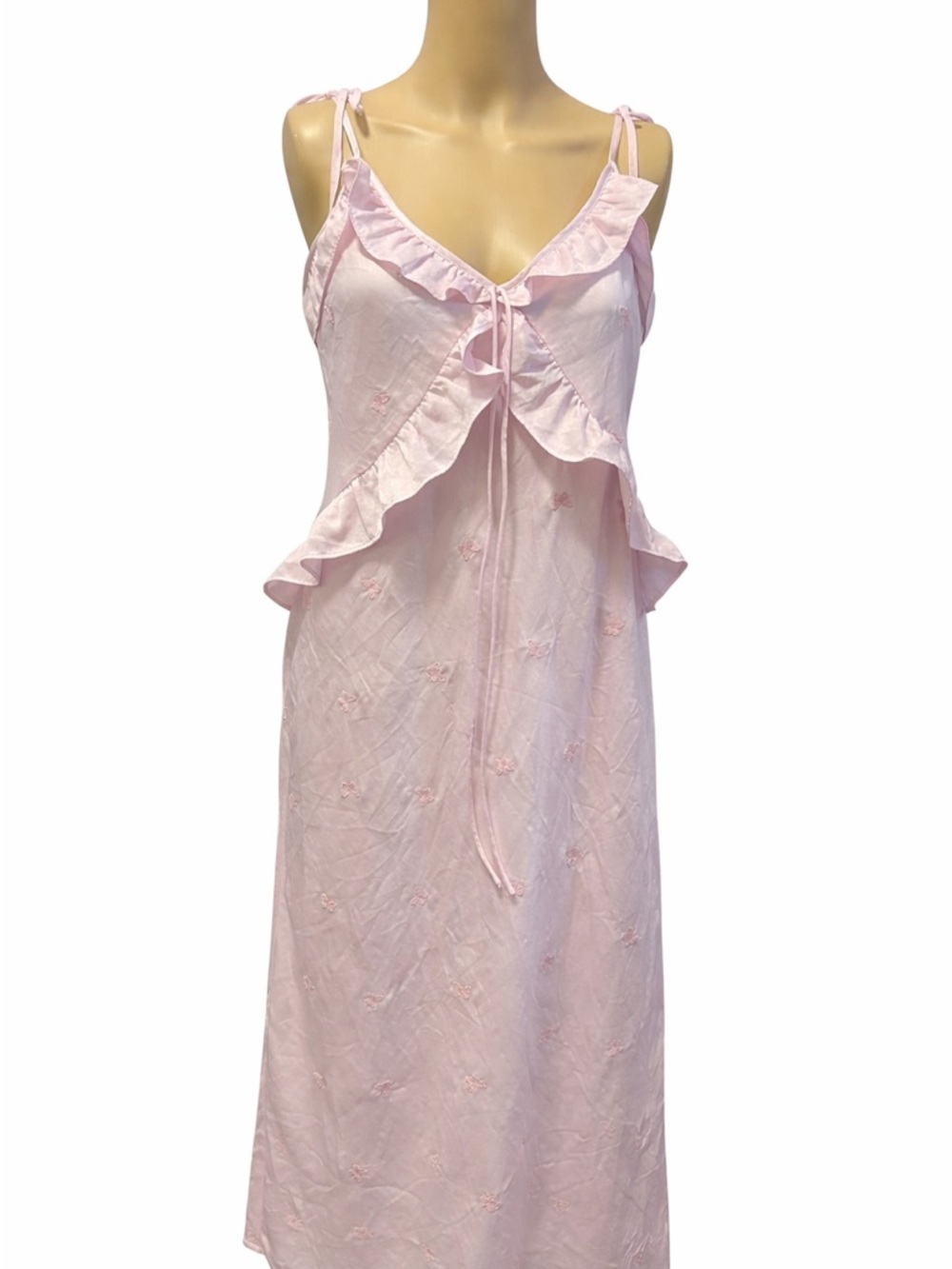 Women's Pink Ruffle Tie-Front Nightgown